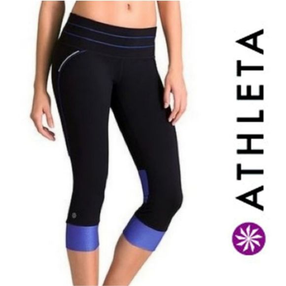 Athleta Pants - ATHLETA Black Blue Relay Capri Crop Pants Leggings